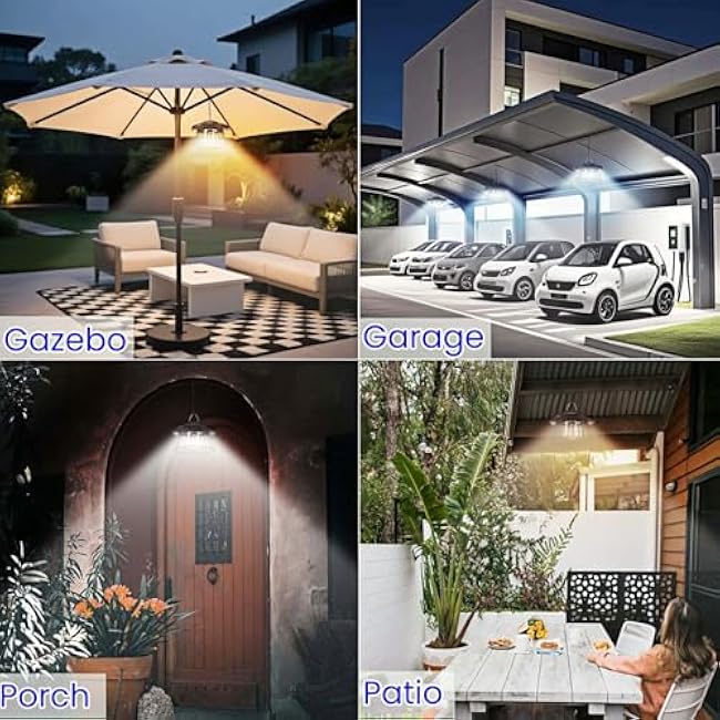 HULPPRE 3000lm Solar Light Indoor&Outdoor,Solar Shed Light Daytime or Night,Classic Metal with E27 Bulb,Cool or Warm White,5 Modes LED Pendant Lamp for Barn,Chicken Coop,Patio,Garden,Yard,Gazebo