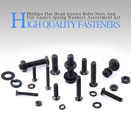 Glarks 665Pcs Alloy Steel Flat Head Machine Screws Bolts Nuts and Flat Gasket Spring Washers Assortment Set, Fully Threaded - Image 4