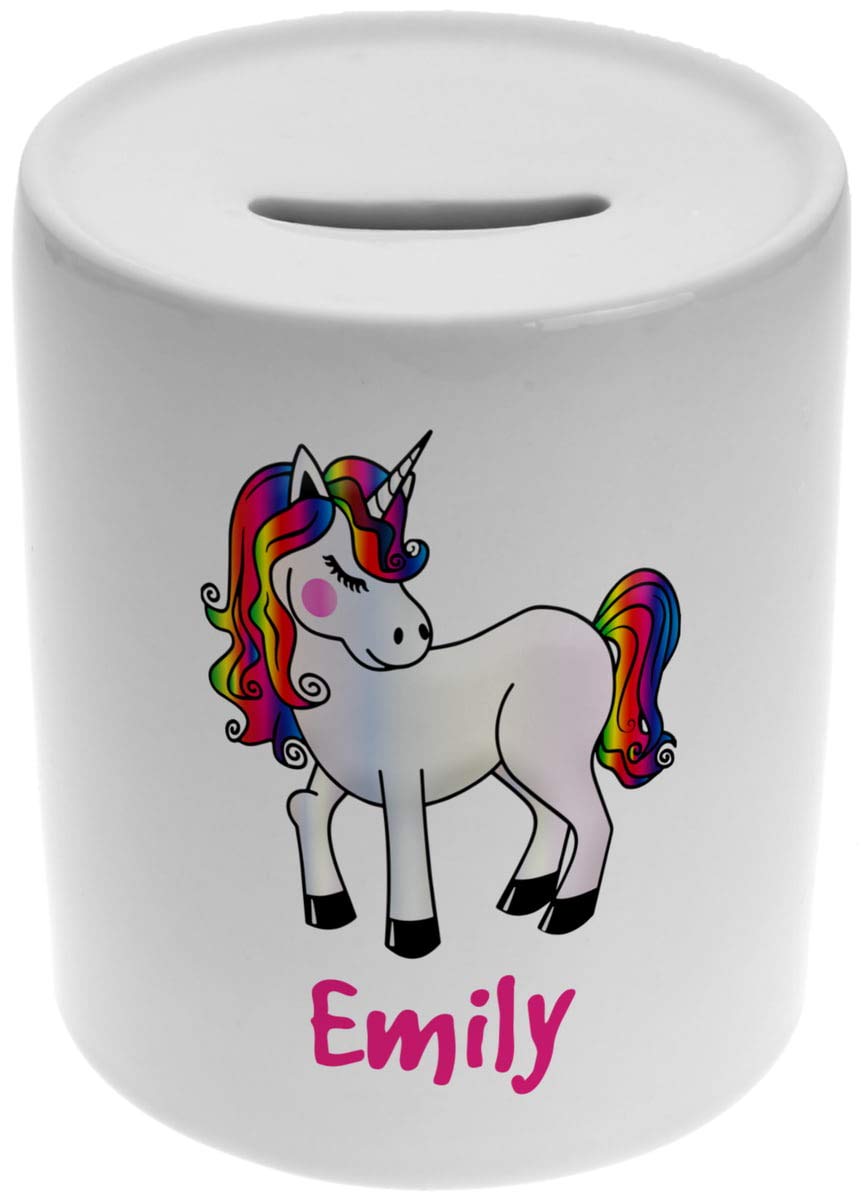 Go Find A Gift Girls White Personalised Unicorn Ceramic Money Box-Ceramic Piggy Bank For Newborn, Baby, Toddler Or Child