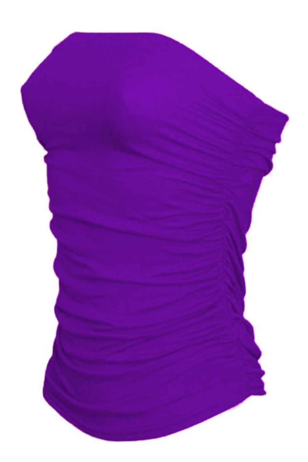Riddled With Style Women's Purple Bandeau Strapless Boob Tube Top Side Ruched Crop Everyday Wear Plain Bra