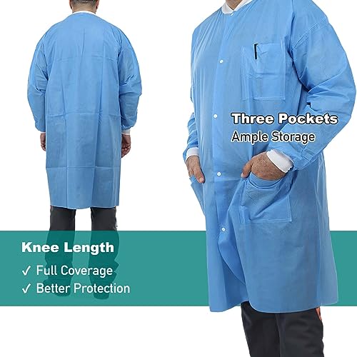 Image of Dental Disposable Lab Coats | Durable SMS 45g Soft Knit Cuffs & Collar With 3 Pockets