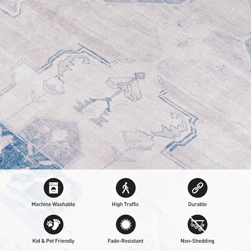 Rugshop Vintage Medallion Machine Washable Non Slip Area Rug Ideal for Living Room, Bedroom,Kitchen,Entryway,Dining Room,Office 5' x 7' Blue/Cream