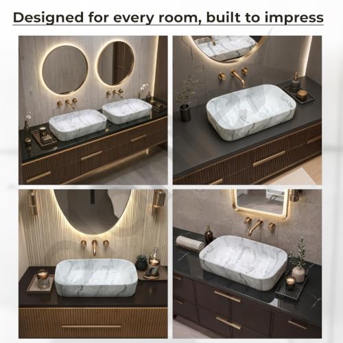 Image of Plantex Tabletop Wash Basin /Bathroom Sink /Wash Basin Over Counter /Designer Ceramic Wash Basin for Bathroom (21.5x14x4.5 Inch - Marble Finish)