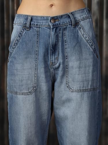 Image of High Star Women Cotton Washed Mom fit High-Rise Jeans