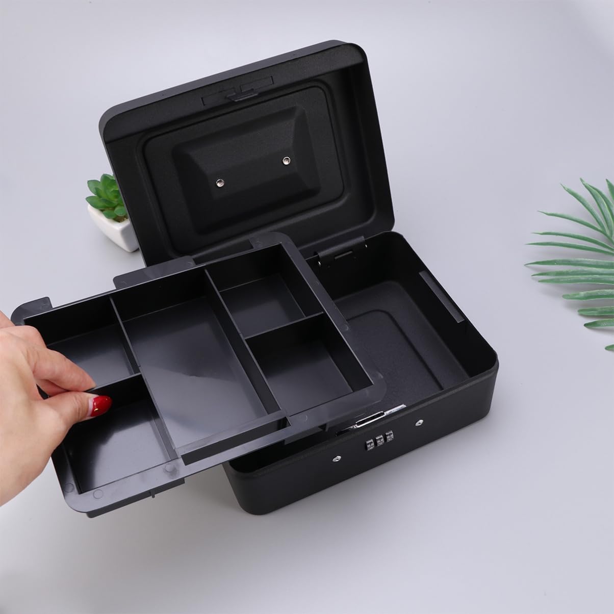 Angoily Cassetta Di Sicurezza Con Serratura Combinazione Cassetta Di Sicurezza Per Negozio Portatile Salvadanaio in Metallo Nero
