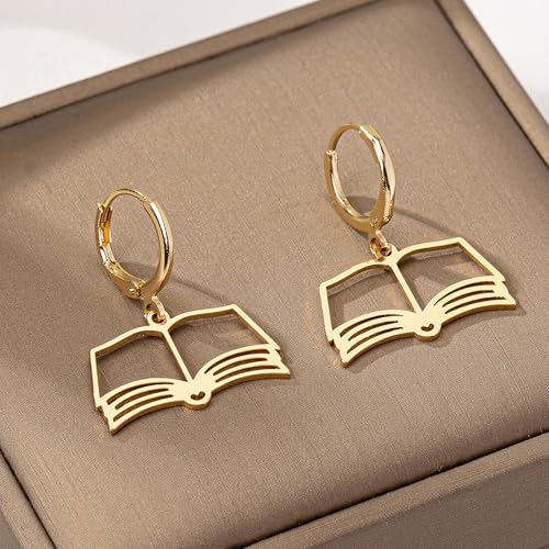 Gold Book Earrings Fun Hollow Book Hoop Earrings Book Lovers Librarian Teacher Graduation Back to School Novelty Jewelry4