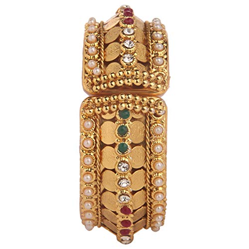 Efulgenz Fashion Jewelry Indian Bollywood 14 K Gold Plated Faux Pearl Bracelets Bangle Set for Women (2.4, Style2)2