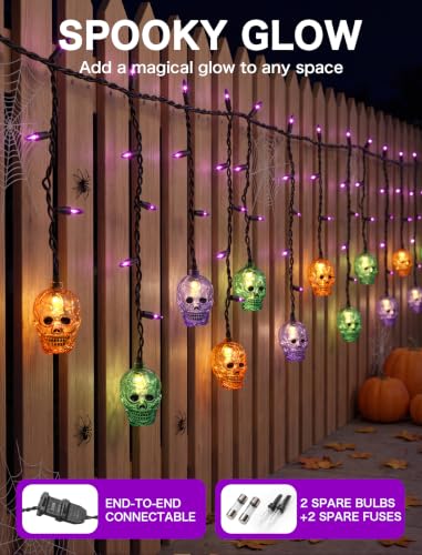 SUNSGNE 7FT 50 Count LED Halloween Skull Curtain Lights, Plug-in $13.22 AC - image 8