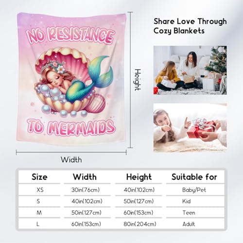 Mermaid Blanket for Girls - Black Soft Fuzzy Throw Blanket Gifts - 40x50 Inches Cute Blankets for Couch, Sofa & Office