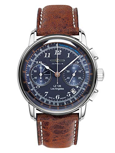 Zeppelin Herrenuhr mit Lederband Serie LZ126 Los Angeles Chronograph Datum 7614-3