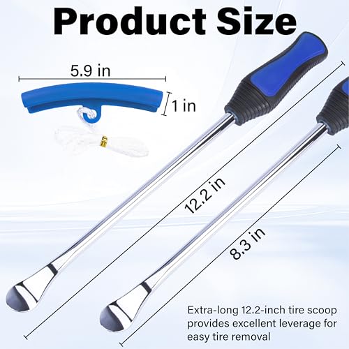 Image of 12.2 Inch Tire Spoons, Dirt Bike Tire Changing Tools, Tire Changing Kit, Tire Removal Tool, with Rim Protector, Valve Tool, Valve Cores and Caps, for Motorcycle /Lawn Mower /Tractor /Bicycle (Blue)