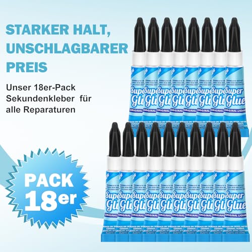 Sekundenkleber Extra Stark Flüssig – 18 × 3 g Super kleber Wasserfest, Schnell & Transparent – für Alles Holz, Keramik, Metall, Glas… – Ansicht 3