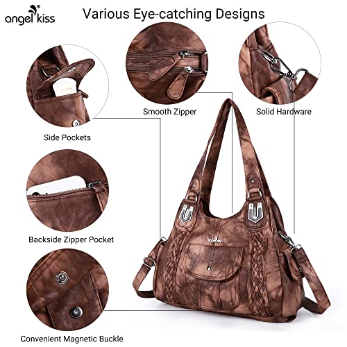 Image of Angel Kiss Purses and Handbags for Women Washed Vegan Leather Crossbody Hobo Satchel Shoulder Tote Purse