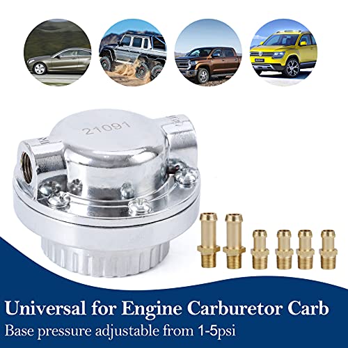 Pilida 9710 Fuel Pressure Regulator Kit: Manual 5-Speed Adjustable Engine Carburetor Carb With 1/4", 5/16",3/8" Fuel Adapters #TOP5