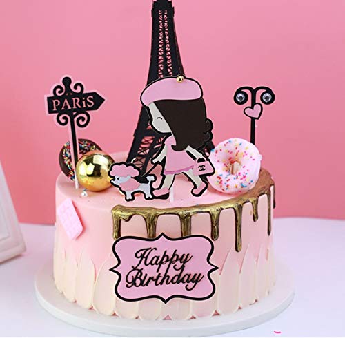 PureArte DIY Happy Birthday Diva Fashion Theme Cake Decoration Set For Girls And Women Party Decoration Lipstick Tote Bag France Paris Glasses Flowers Props