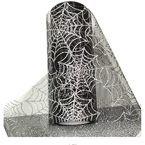 10 Yards 15CM Halloween Tulle Rol,Organza Fabric,for Halloween Decoration (Black & Silver) Cover