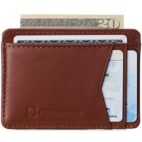 Image of Alpine Swiss RFID Minimalist Oliver Front Pocket Wallet For Men Leather York Collection Smooth Finish Tan