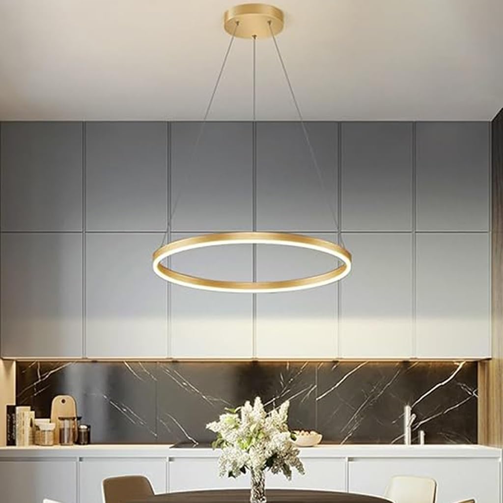 LED Pendant Light Modern Ring Chandelier Dining Table Pendant Lights Dimmable Round Ceiling Light with Remote Control for Island Living Room Dining Room Kitchen Living Room(Gold,1-Ring-100cm)