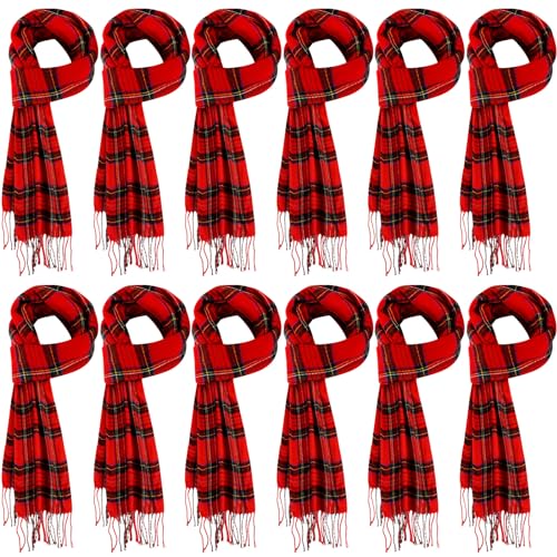 Funtery 12 Pcs Christmas Buffalo Plaid Scarf Women Checked Winter Soft Cashmere Feel Scarf Warm Classic Black Tartan Shawls Wraps for Women Men