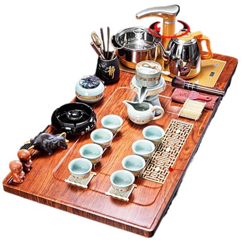 Tetera eléctrica con apagado automático y juego de té de una bandeja totalmente integrado