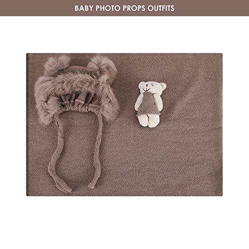 Ruiqas Pasgeboren Fotografie Prop Wrap Pluizige Hoed Beer Pop Set Baby Baby Foto Props Outfits (Kaki) - Image 7