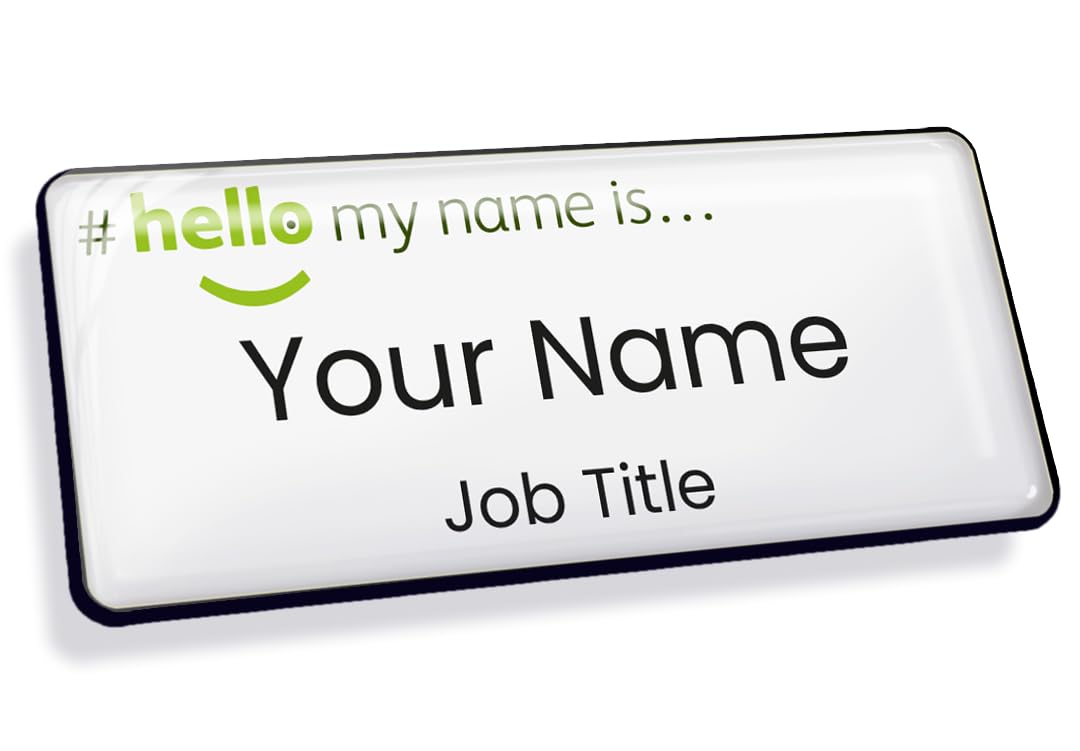 Capricornone Hello My Name is Gel Domed White Black 76 x 32mm Bespoke Name Badge.