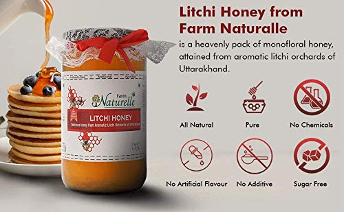 Image of Farm Naturelle Litchi Forest Flower Wild Honey 300gm|100% Pure Honey | Raw & Unfiltered|Unprocessed|Lab Tested Honey In Glass Jar with Engraved Virgin Wooden Spoon