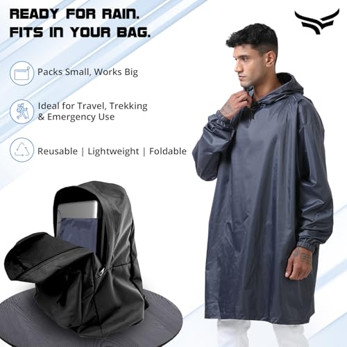 Image of Xtrim Unisex Outdoor Rain Poncho for Adults, Multi Use, Waterproof, Lightweight, Durable, Reusable, Emergency Raincoat with Hood, Windproof, One Size Fits All for Travel, Camping, Cycling, Grey