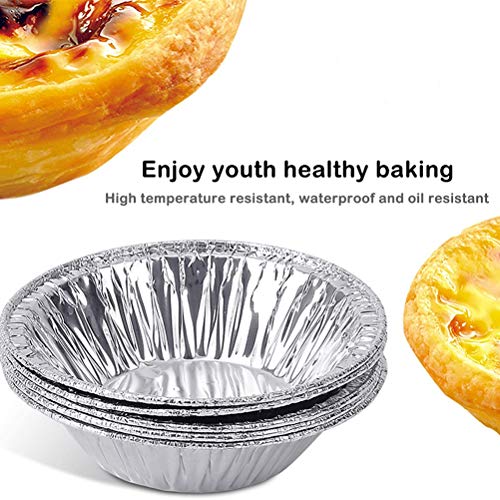 Urisgo 100 stuks wegwerp eiertaartbekers, aluminiumfolie mokken bakken, cupcake, blik vorm rond eiertart blikjes, voor… - Afbeelding 6