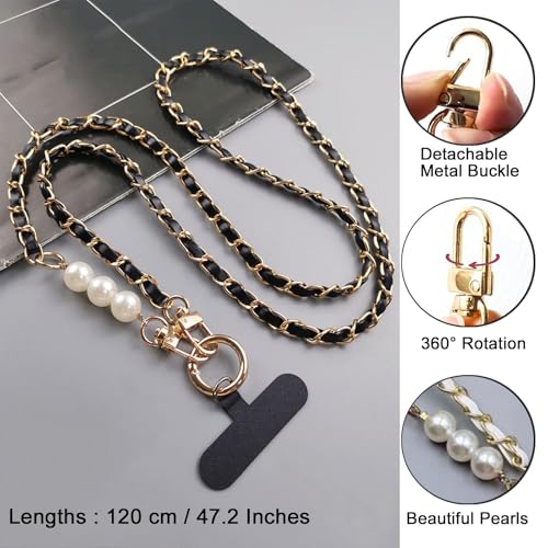 Image of Phone Lanyard, Phone Chain, Anti-Lost Phone Wrist Strap - Double Phone Chains Hand Charm With Aesthetic Pearl Beaded Design - Cute Decoration for Keychain, Wallet, and Camera