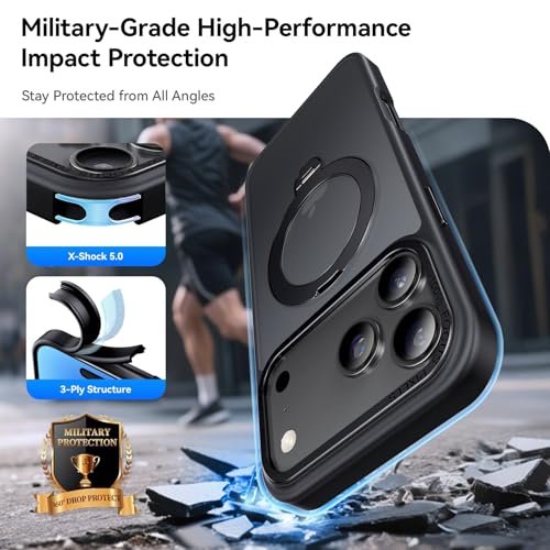 Image of 360 Spin Magnetic Stand for iPhone 17 Pro Max Case, Fit for MagSafe, Mil-STD Protective Case for iPhone 17 Pro Max Phone Case with Kickstand Rotatable 6.9 inch, Black