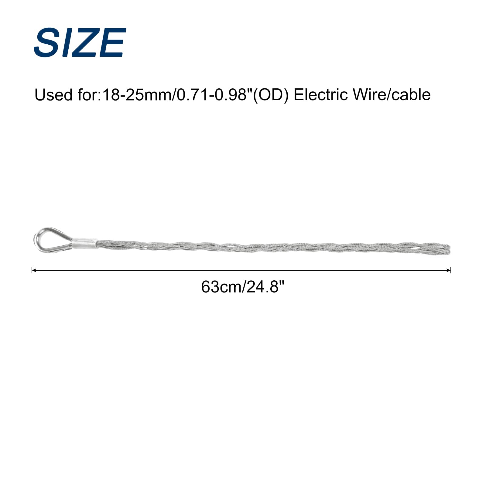QUARKZMAN 18-25mm OD Câble Chaussettes de Tirage Grip 0.63 M Simple Tête Côté Tirage Fil Maille Puller Chaussettes Grip Outils de Tirage de Fil en Acier Inoxydable