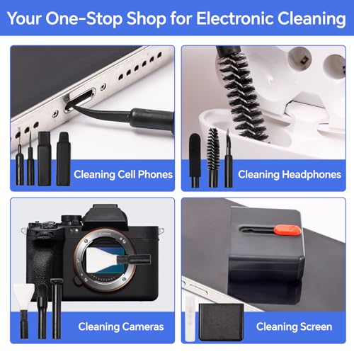 Kit de Nettoyage 32 en 1 pour téléphone Portable avec Brosse - Accessoire de Nettoyage Multifonction pour Le Nettoyage des Produits électroniques tels Que Les Airpods, claviers (Noir) – Image 5