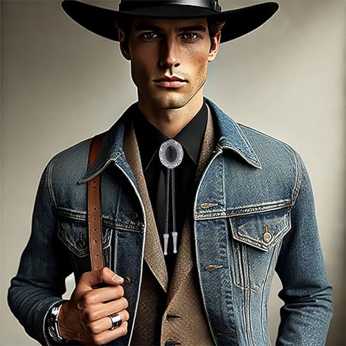 Image of Vintage Western Cowboy Rodeo Black Agate Bolo Tie for Men Women