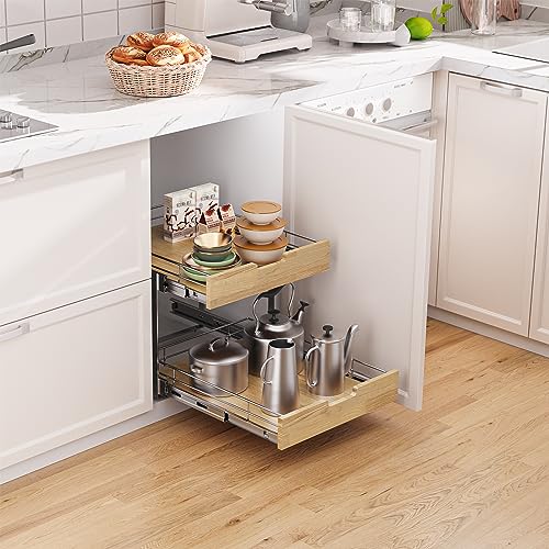 Pull Out Cabinet Organizer,Heavy-Duty Slide Out Shelf, Wood and Wire Basket, Pull Out Drawer for for Kitchen Under Sink Space, Pantry, Bathroom, 2 Tie 20 * 21 in - Image 5