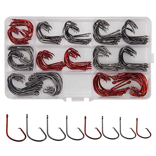 linyutech Angelhaken 160 Stück/Box Offset Sport Ring Angelhaken Salzwasser Hoher Kohlenstoffstahl Octopus Haken Größe…