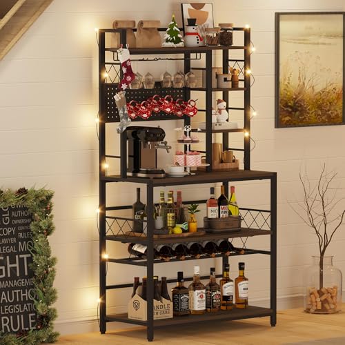Industrial Coffee Bar Cabinet, Bar Stand for Liquor, Wine Table w...