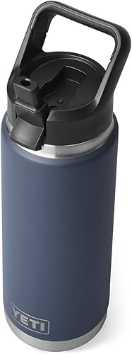 YETI Rambler - Botella de 26 onzas, aislada al vacío, acero inoxidable con tapa de pajilla, azul marino