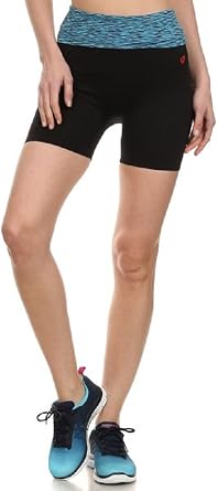 ShoSho Womens Active Wear Shorts Fold Over Blue Waistband