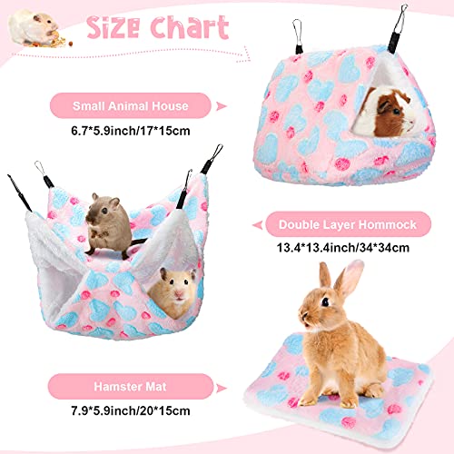 3 Pieces Small Pet Cage Hammock Set Include Double-Layer Sugar Glider Swinging Bed Hanging Rat House Cage And Hamster Warm Bed Mat For Rat Parrot Ferret Squirrel Hamster Rat Playing Sleeping (Pink) #TOP3