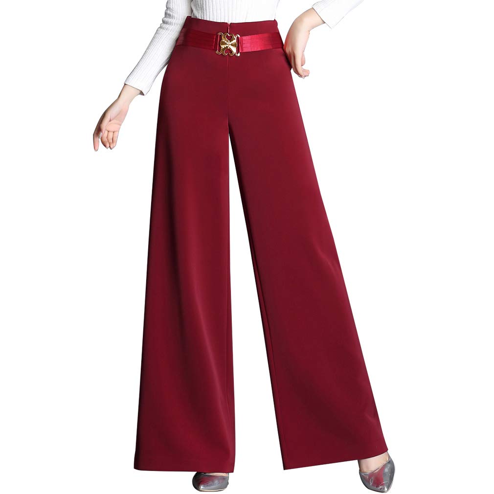 Chowsir Women Casual Front Zipper High Waist Wide Leg Pants