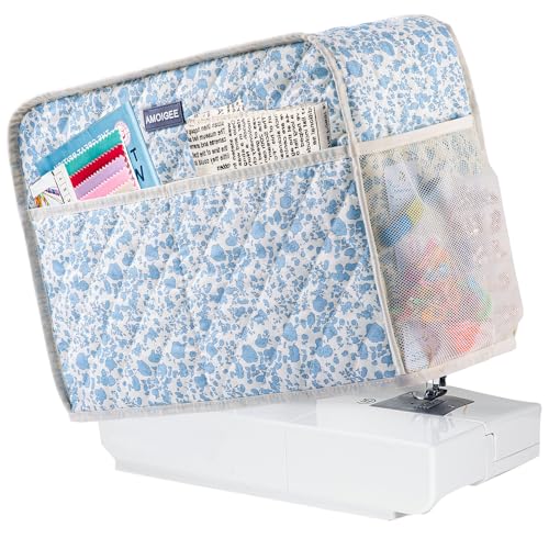 AMOIGEE Sewing Machine Cover for Brother Singer Janome Quilted Dust Cover with Storage Pockets Padded Protective Sewing Machine Case Fits Most Standard Sewing Machines (17 x 7 x 12)