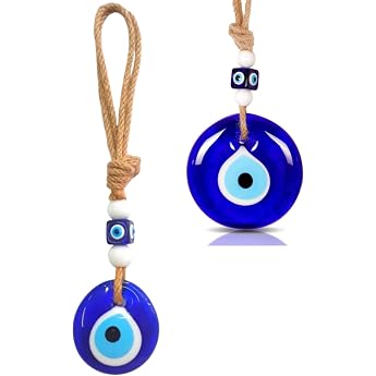 2pcs Turkish Blue Eye Evil Eye Amulet Home Decor Protection Blessing Gift Glass Beads Pendant Blue Eyes Key Chain Car Hanging Ornament Amulet Luck and Protection Charm 5 cm