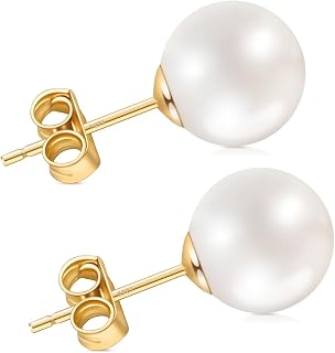 HAINBAG Freshwater Pearl Stud Earrings for Women - Handpicked 9mm AAA+ Pearls, Hypoallergenic 925 Sterling Silver Posts
