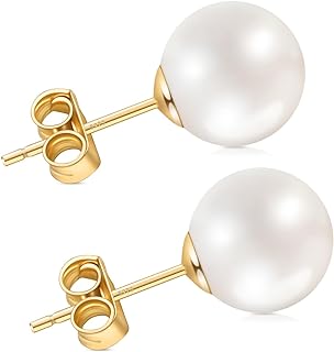Pearl Stud Earrings for Women, Handpicked Freshwater Pearl Hypoallergenic Silver Post Earring Studs
