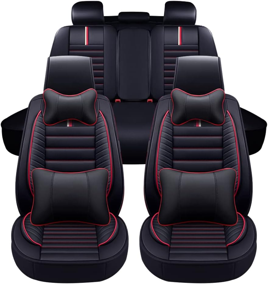 Car Seat Covers Full Set for Mustang Mach-E Leather Front and Rear Bench Seat Covers Protectors, Waterproof 5- Seat Mustang Mach-E Automotive Seat Cover Heavy Duty Deluxe Black