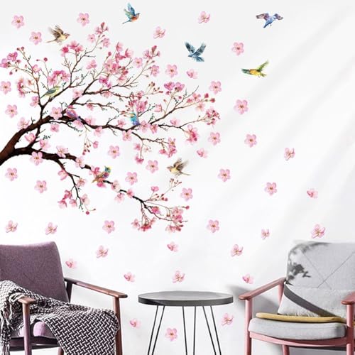 Vinilo decorativo con flores y pájaros rosa 30x60 cm miniatura 4