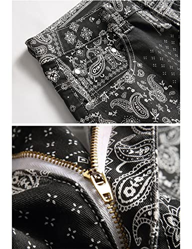 Men Paisley Bandanna Digital Printed Stretch Jeans3