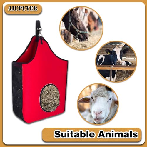 Bolsa de alimentación de heno, tela Oxford de alta calidad, red de heno fácil de colgar para caballos, ganado, ovejas, comedero ideal para granjas y pastos