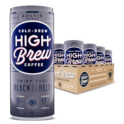 High Brew Black & Bold Cold Brew Coffee, Caffeinated, Dairy Free, 8 Ounces (Pack Of 12)